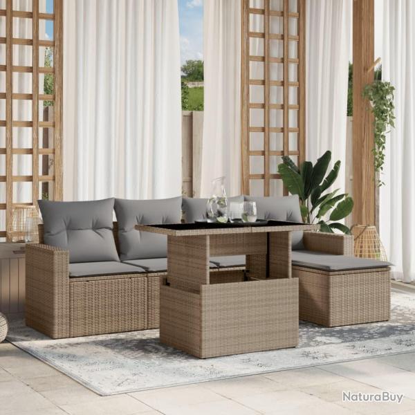 Salon de jardin avec coussins 6 pcs beige rsine tresse