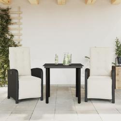 Ensemble de bistro 3 pcs avec coussins noir résine tressée