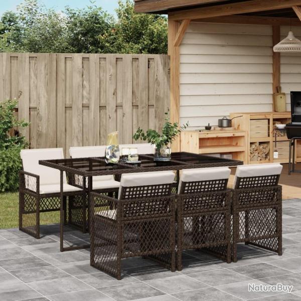 Ensemble  manger de jardin et coussins 7 pcs marron rotin