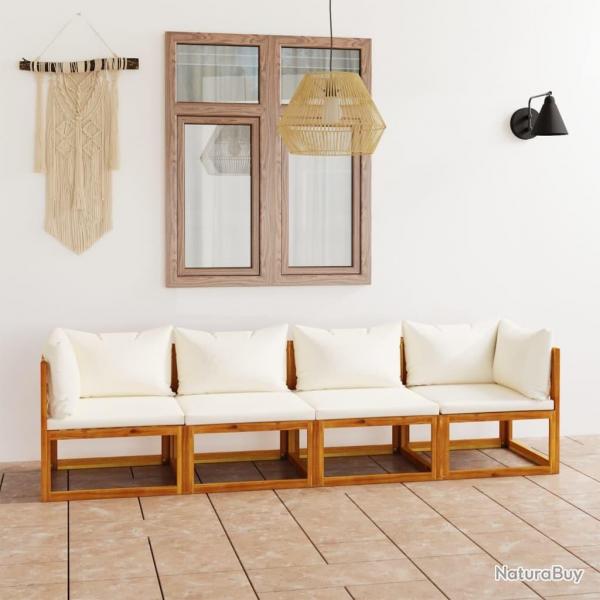 Canap de jardin  4 places avec coussin Crme Bois d'acacia