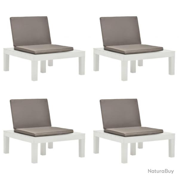 Chaises de salon de jardin et coussins lot de 4 Plastique Blanc