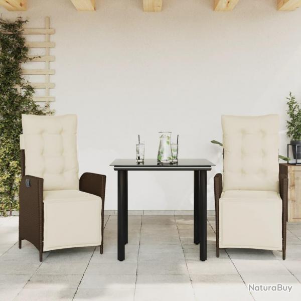 Ensemble  manger de jardin 3 pcs et coussins marron poly rotin