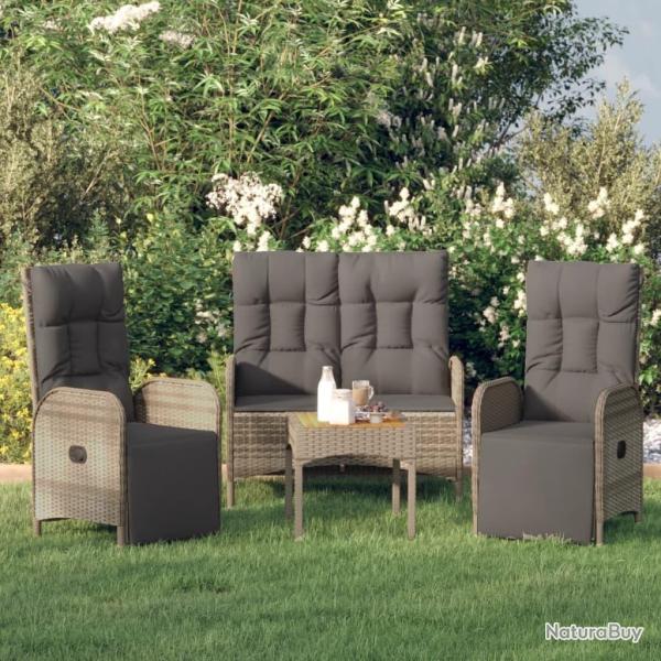 Ensemble  manger de jardin 3 pcs coussins gris rsine tresse