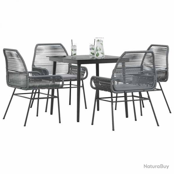 Ensemble  manger jardin coussins 5 pcs gris poly rotin verre