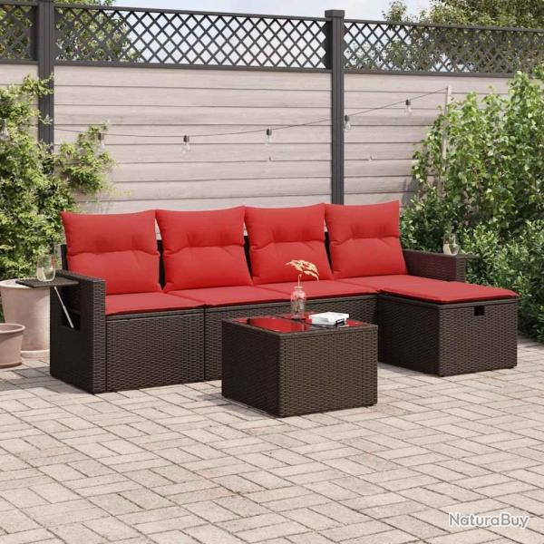 Salon de jardin avec coussins 6 pcs marron rsine tresse
