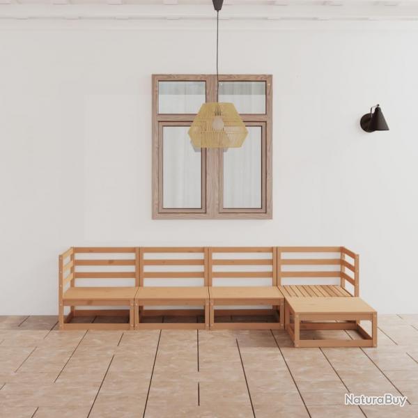 Salon de jardin 5 pcs marron miel bois de pin massif