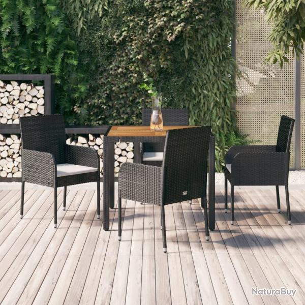 Ensemble  manger de jardin coussins 5pcs Noir Rsine tresse