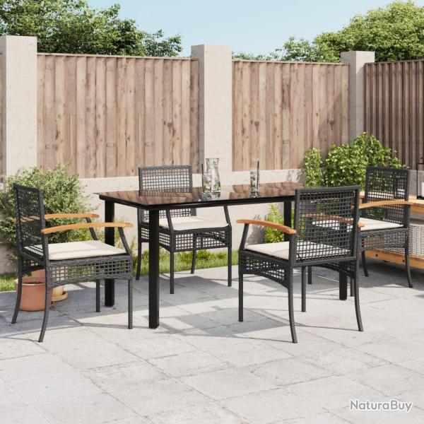 Ensemble  manger de jardin coussins 5pcs Noir Rsine tresse