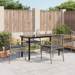 Ensemble à manger de jardin 5 pcs coussins gris résine tressée