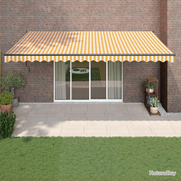 Auvent rtractable jaune et blanc 5x3 m tissu et aluminium