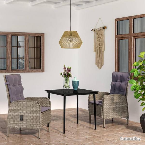 Ensemble  manger de jardin et coussins 3 pcs Gris et noir