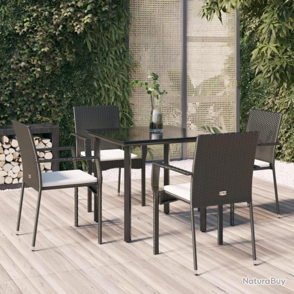 Ensemble  manger de jardin coussins 5pcs Noir Rsine tresse