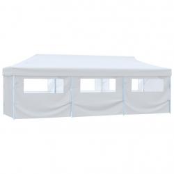 Tente de réception escamotable avec 8 parois 3 x 9 m Blanc
