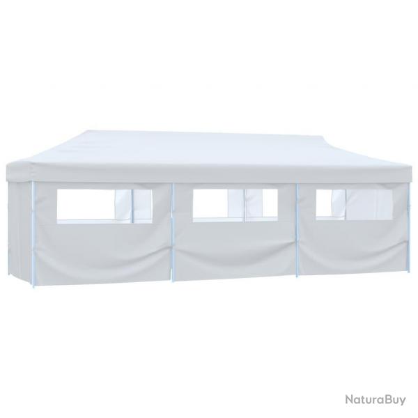 Tente de rception escamotable avec 8 parois 3 x 9 m Blanc