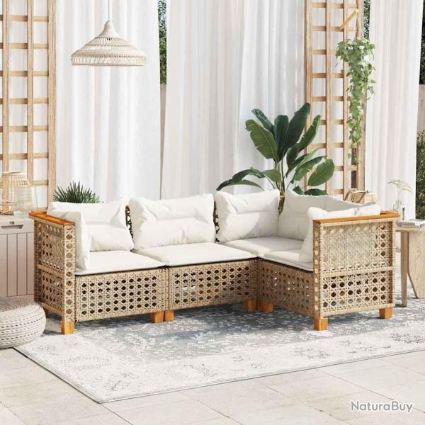 Salon de jardin avec coussins 4 pcs beige rsine tresse