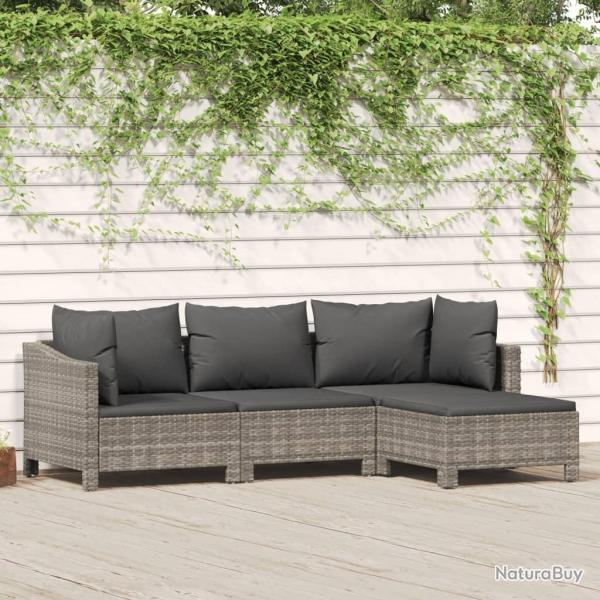 Salon de jardin 4 pcs avec coussins Gris Rsine tresse