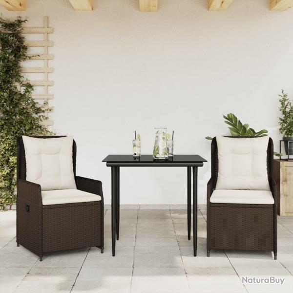 Ensemble  manger de jardin 3 pcs et coussins marron poly rotin