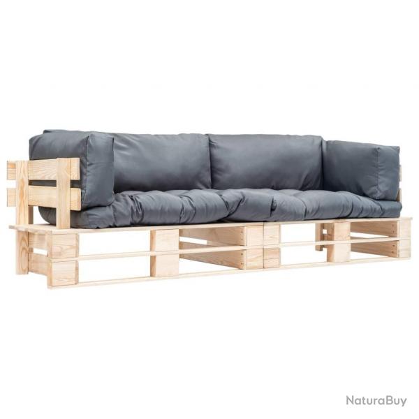 Canaps de jardin palette 2 pcs avec coussins gris Pinde