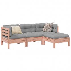 Salon de jardin 4 pcs et coussins bois massif sapin de douglas