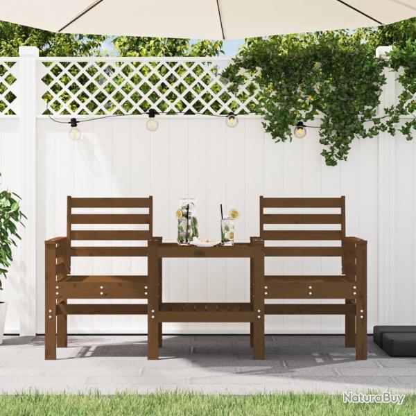Banc de jardin avec table 2 places brun miel bois massif de pin