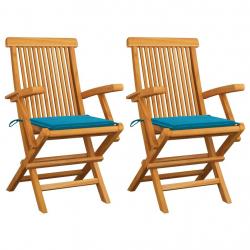 Chaises de jardin et coussins bleu lot de 2 Bois de teck massif