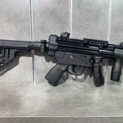 Pack Pistolet mitrailleur POF MP5 K Calibre 9 mm Para + Crosse repliable FAB + rail Picatinny