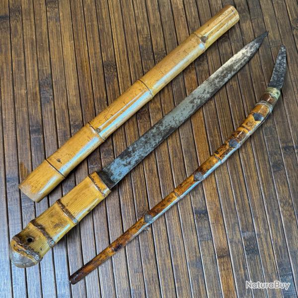 FORT POIGNARD ASIE CAMBODGE KHMER ET COUTEAU RACINE DE BAMBOU DEBUT 1900