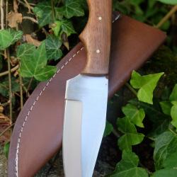 Couteau De Chasse Skinner Lame Drop Point Acier Carbone 1055 Etui Cuir Manche Bois Fabric Artisanale