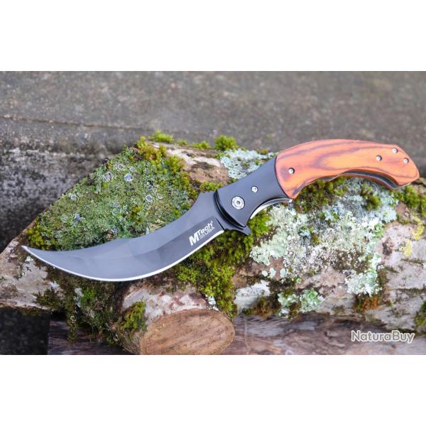 Couteau Semi AUtomatique MTech A/O Lame Acier 3Cr13 Persian Manche Acier/Bois Scurit Liner Lock