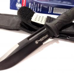 Couteau Tactical Smith&Wesson Search & Rescue Lame Acier 8Cr13MoV Manche Alu Etui Nylon Affuteur