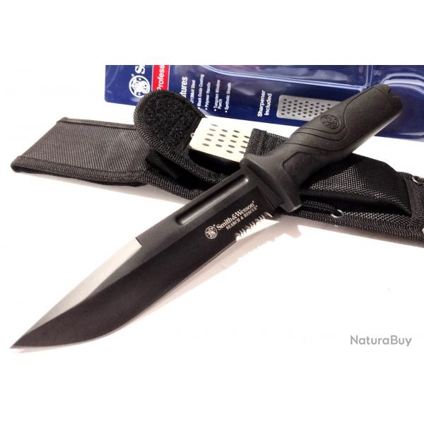 Couteau Tactical Smith&Wesson Search & Rescue Lame Acier 8Cr13MoV Manche Alu Etui Nylon Affuteur