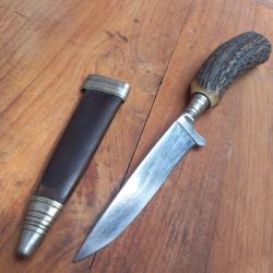 Solide Couteau de Chasse NICKER de SOLINGEN Manche en Bois de Cerf avec Fourreau en cuir