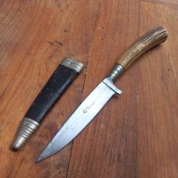 Joli Couteau de Chasse NICKER de SOLINGEN Manche en Bois de Cerf avec Fourreau en cuir