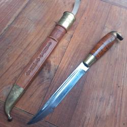 Grand Couteau PUUKKO de KAUHAVA FINLAND Tete de Cheval Manche en Bois avec Fourreau en cuir