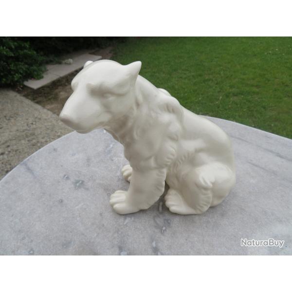 Art-Dco - Ours polaire en cramique vernisse craquele, L&V Ceram - FRANCE (Vers 1930)