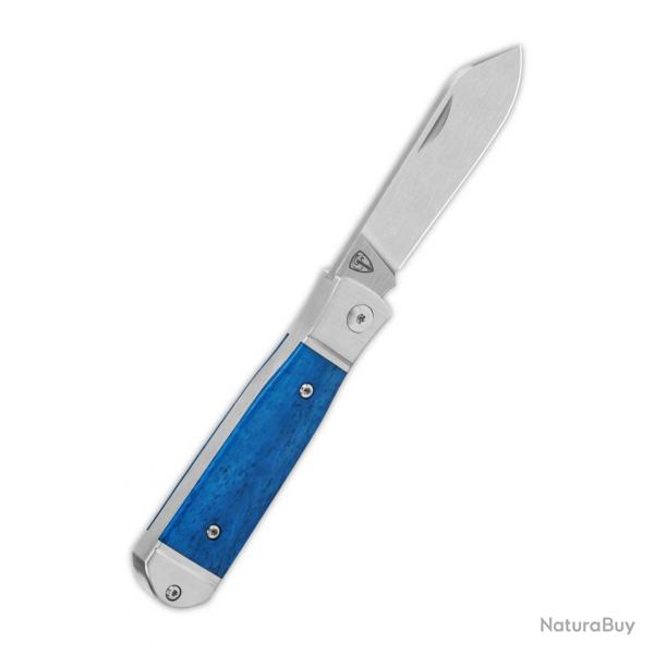 Couteau QSP Jumping Jack Slip Joint Lame Acier 14C28N Sheepsfoot Manche Os Blue QS167B