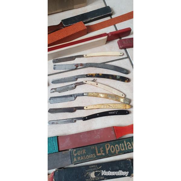 Lot rasoirs oxyd Solingen coupe choux et cuir d afftage