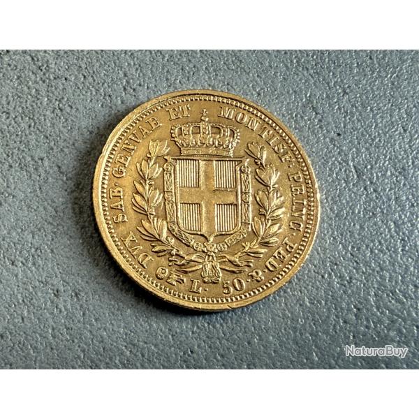 Pice 50 Lire 1833 or, Monnaie, Italie, Charles Albert - Pimont Sardaigne