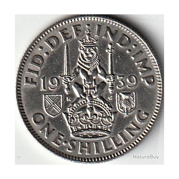 Pice de Monnaie Royaume Uni 1 shilling George VI cimier de l'cosse, avec "IND:IMP", 1939 Argent