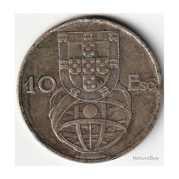 Pice de Monnaie Portugal 10 escudos "Caravelle" 2e type 1954 Argent