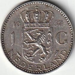 Pièce de Monnaie Pays Bas 1 gulden Juliana argent 1957