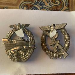 Lot de 2 insignes, 1 transmission allemand et 1  vedette torpilleur reproductions