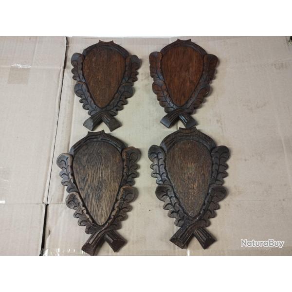 4 ECUSSONS BOIS FEUILLES DE CHNE POUR TROPHEES CHASSE CHEVREUIL CHAMOIS ISARD