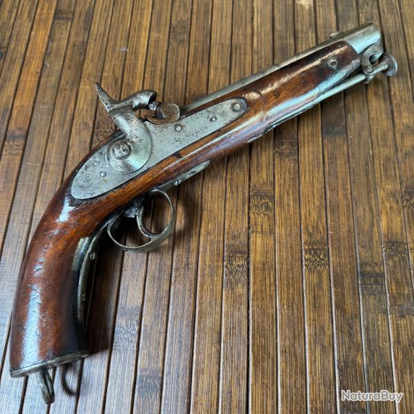 PISTOLET A PERCUSSION TYPE CAVALERIE ANGLAISE EXPORT PLATINE MARQUAGE CYRILLIQUE