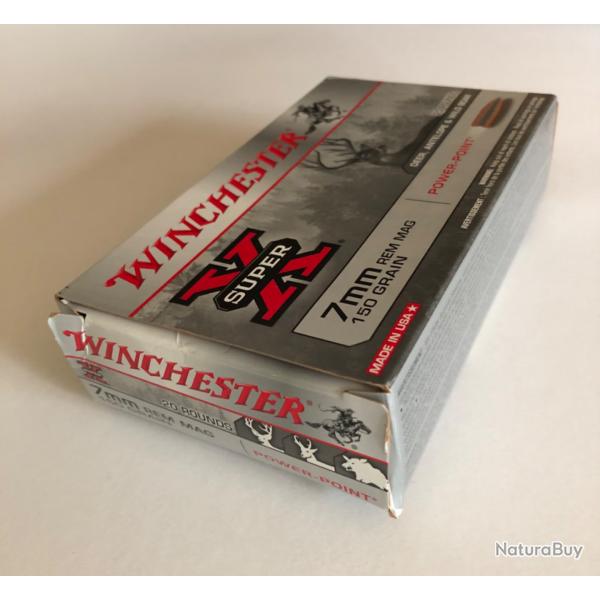 Deux boites de 20 munitions Winchester X Point calibre 7 Rem Mag plus 5 balles