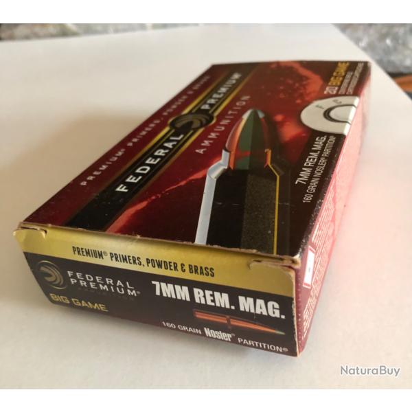 Une bote incomplte de 16 munitions FEDERAL ogives Nosler Partition calibre 7 Rem Mag