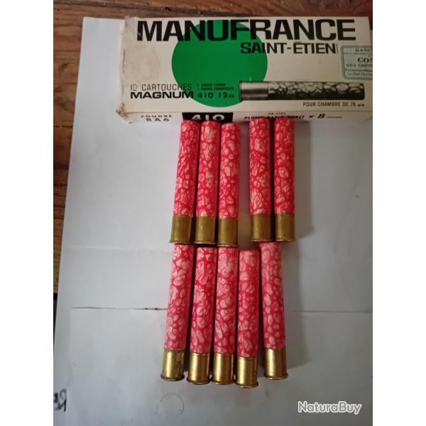Bote de 10 cartouches anciennes cal 410 MF douilles  cartons  mouchetes  oranges