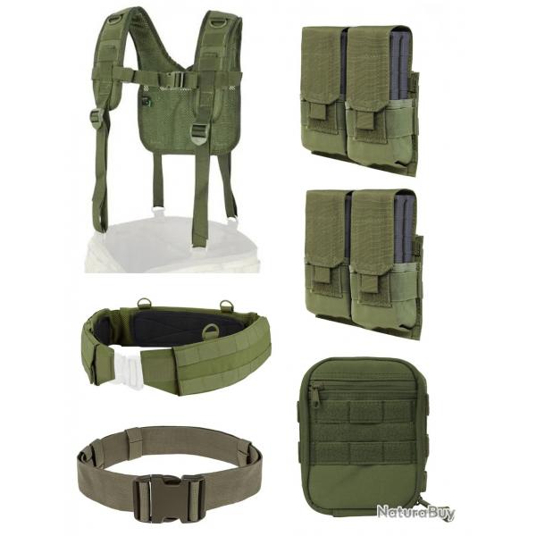 Lot NEUF ceinture tactique + harnais + poches Olive Drab CONDOR Taille M
