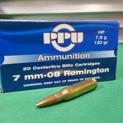 20 cartouches en 7mm08 en 120gr/7.8g HP de PPU