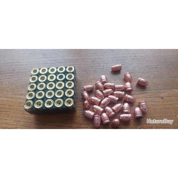 KIT RECHARGEMENT REVOLVER 32 S&W SHORT. 25 DOUILLES RECHARGEABLES + 25 OGIVES+25 AMORCES